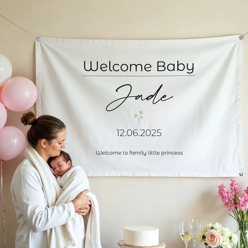 Personalised Welcome Baby Newborn Celebration Banner - 95 x 145 cm