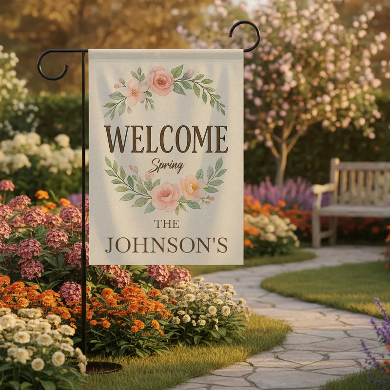 Welcome Spring Floral Garden Flag with Name