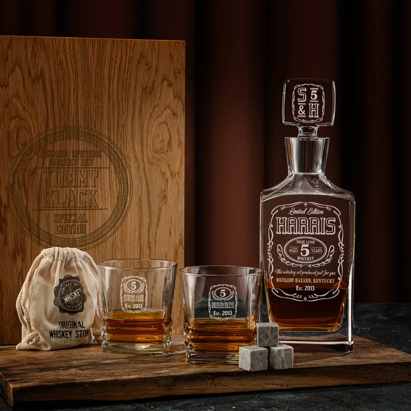 Whiskey Decanter Set with Special Wooden Box