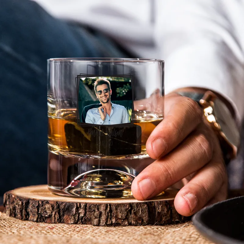 Personalised Photo Whiskey Glass Set with Custom Name