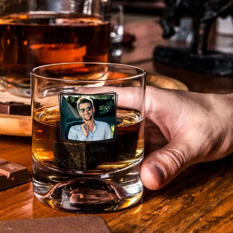 Personalised Photo Whiskey Glass Set with Custom Name