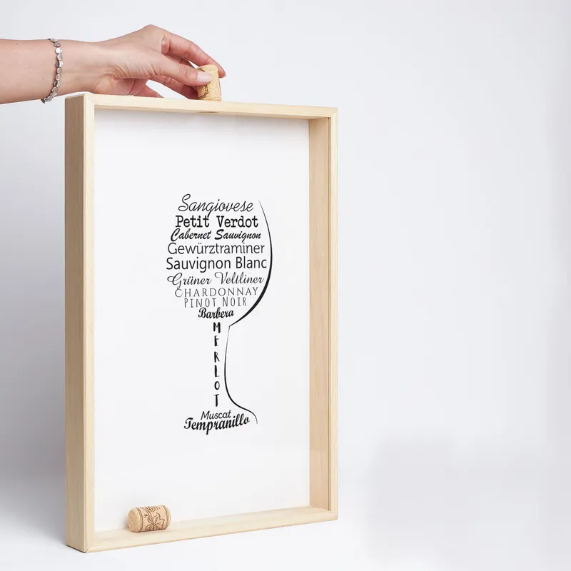 Wine Cork Collector Box with Grape Typography Design