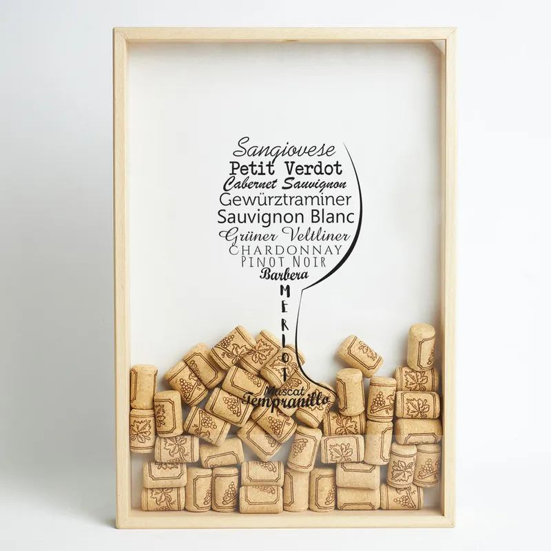 Wine Cork Collector Box with Grape Typography Design