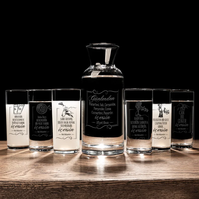 Witty Rakı Glass and Carafe Set for Fun Gatherings