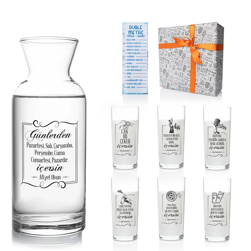 Witty Rakı Glass and Carafe Set for Fun Gatherings