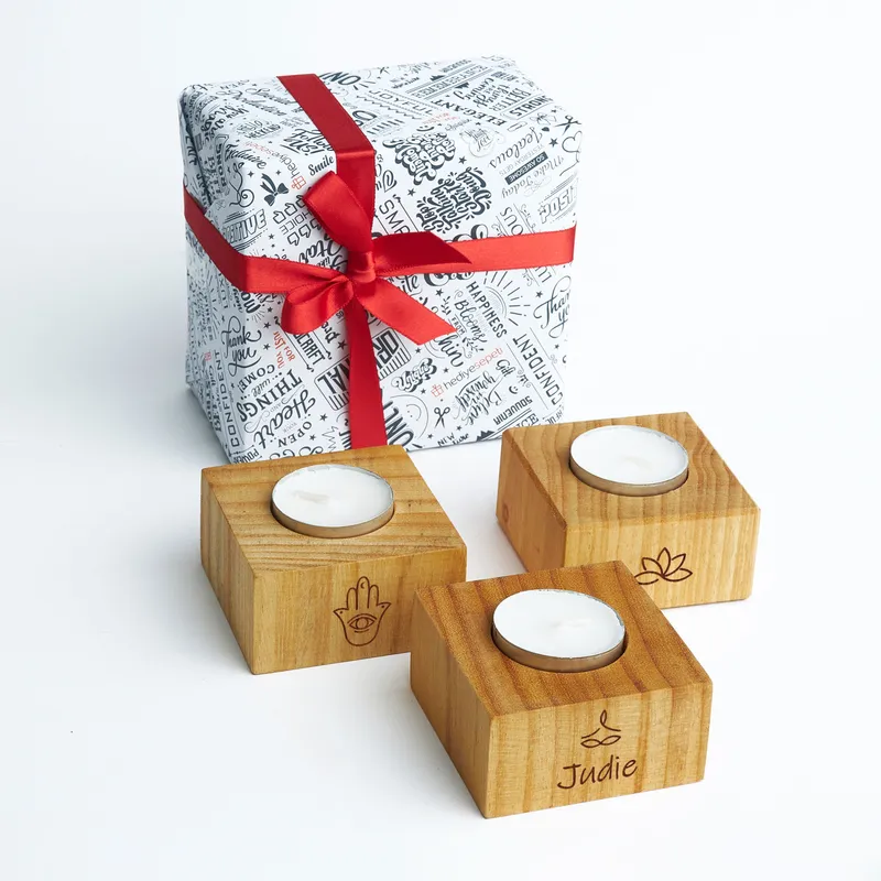 Wooden Candle Set with Yoga Design Name Customization