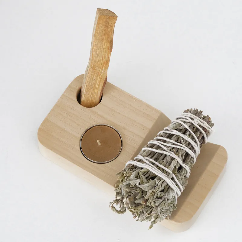 Wooden Decorative Incense and Candle Holder Set