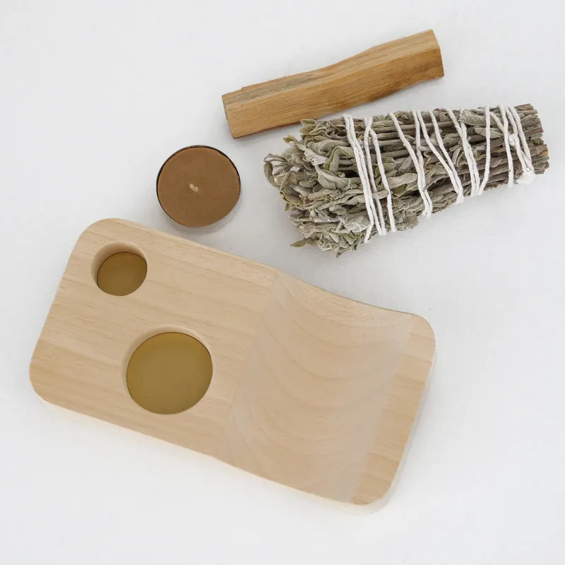 Wooden Decorative Incense and Candle Holder Set