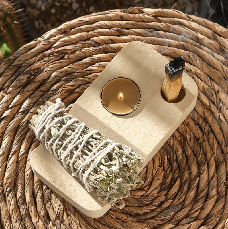 Wooden Decorative Incense and Candle Holder Set