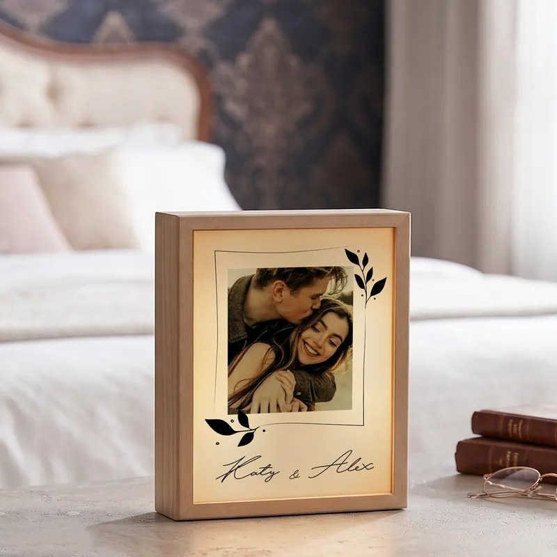Wooden Decorative LED Lamp - Romantic Gifts for Couples with Printed Photo