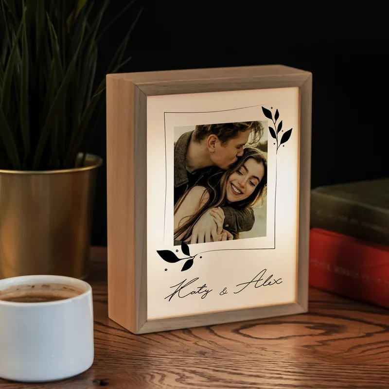Wooden Decorative LED Lamp - Romantic Gifts for Couples with Printed Photo