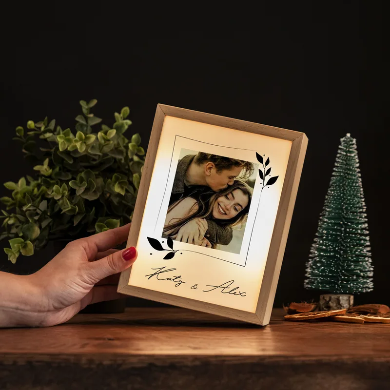 Wooden Decorative LED Lamp - Romantic Gifts for Couples with Printed Photo