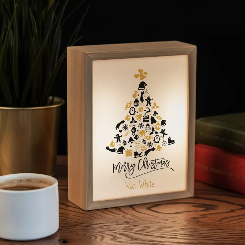 Wooden Decorative LED Lamp with Christmas Tree Design