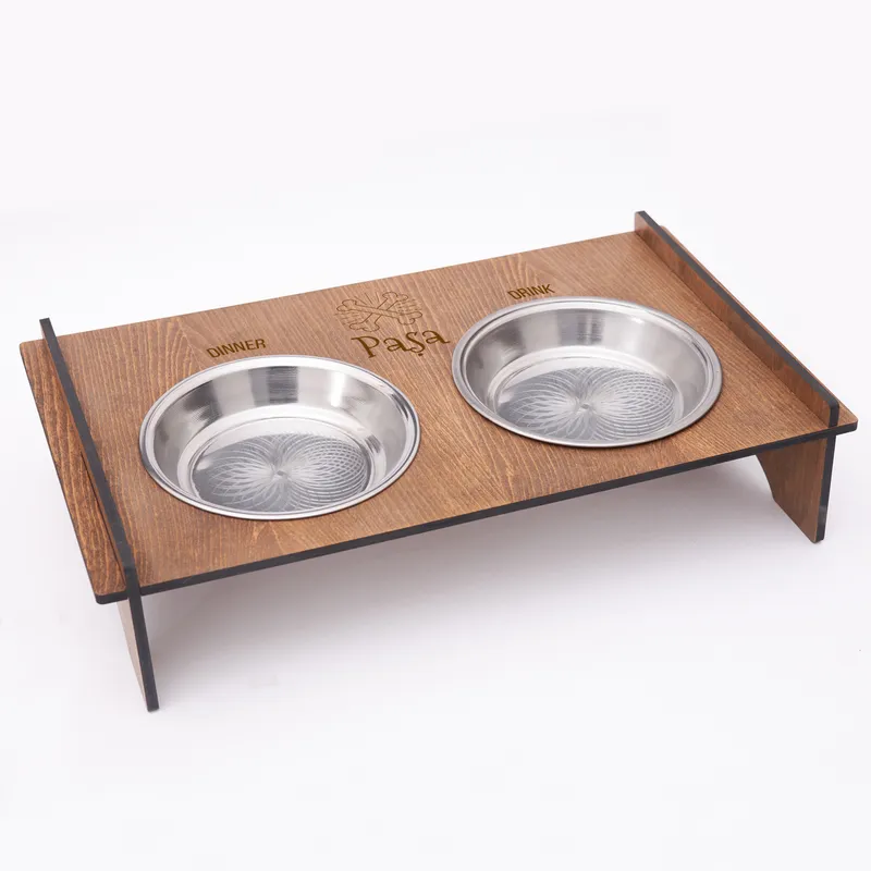 Wooden Dog Food and Water Bowl