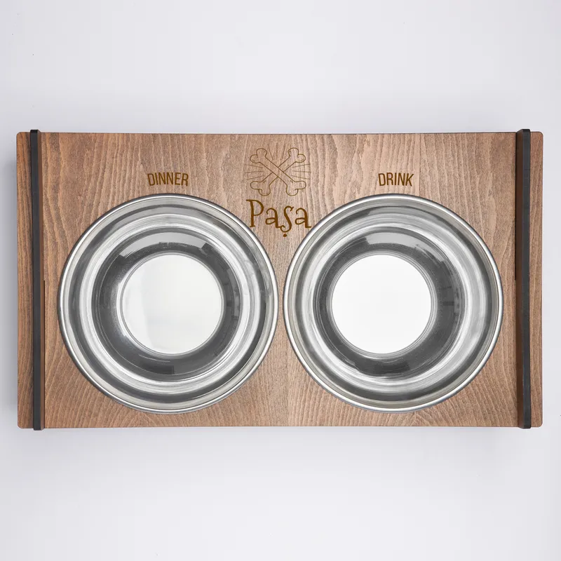 Wooden Dog Food and Water Bowl