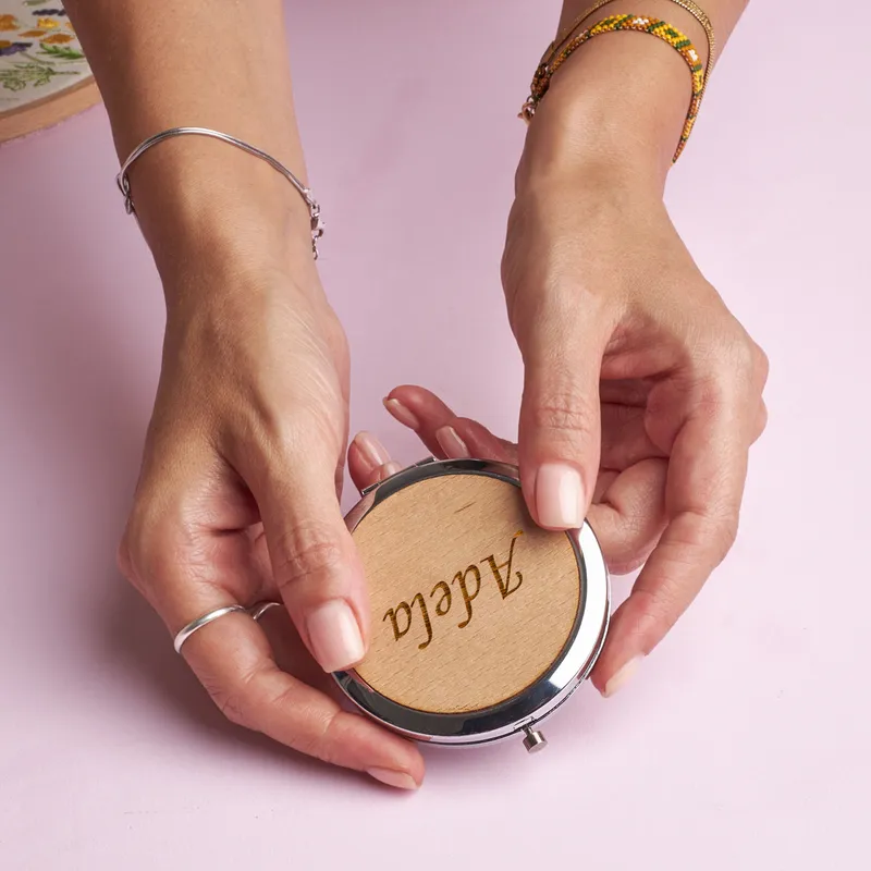 Personalised Wooden Pocket Mirror for Her
