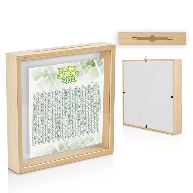 Wooden Saving Challenge Box With 3 Alternative Challenge Stickers