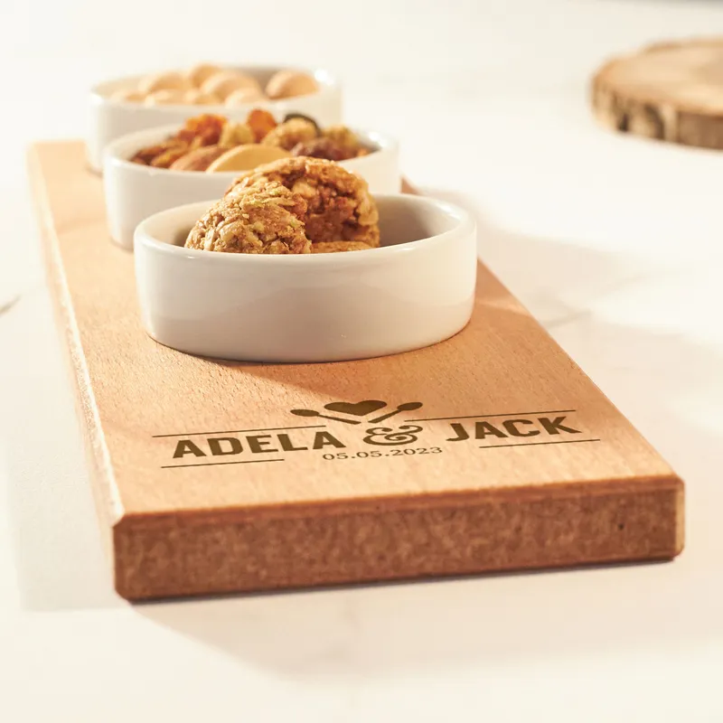 Personalised Wooden Serving Tray with Mini Bowls for Couples