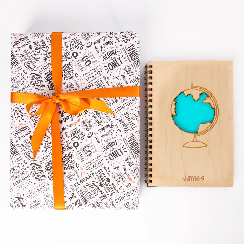 Personalised Traveller's Wooden Notebook with World Design
