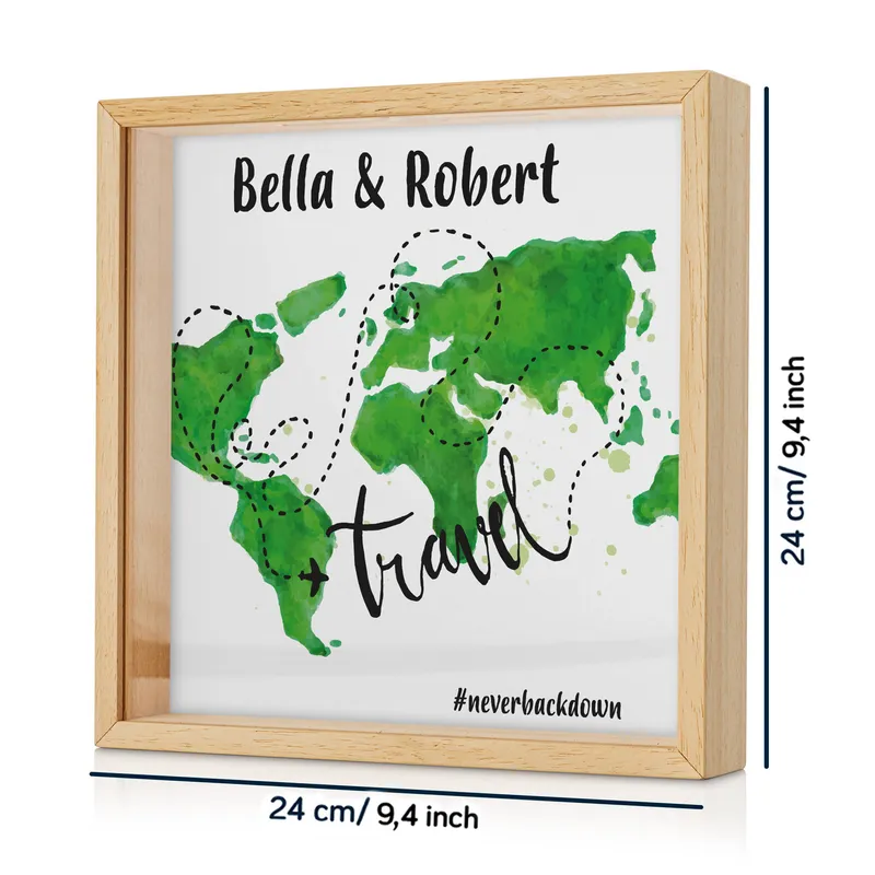 World Map Design Personalized Wooden Piggy Bank Collection Box