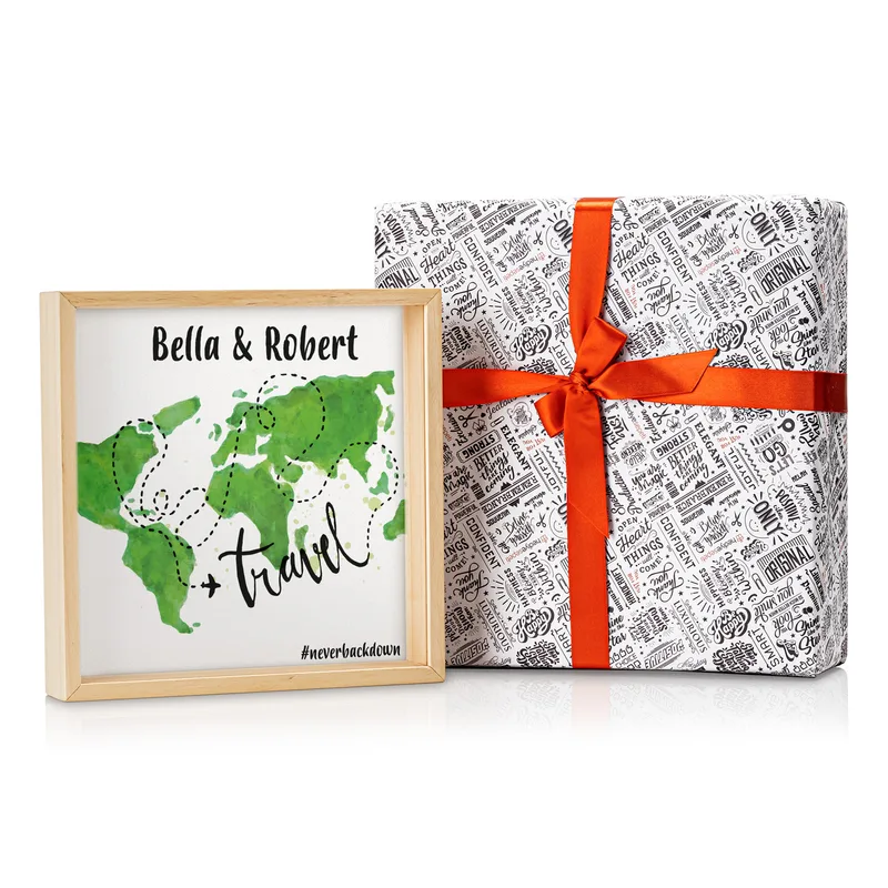 World Map Design Personalized Wooden Piggy Bank Collection Box