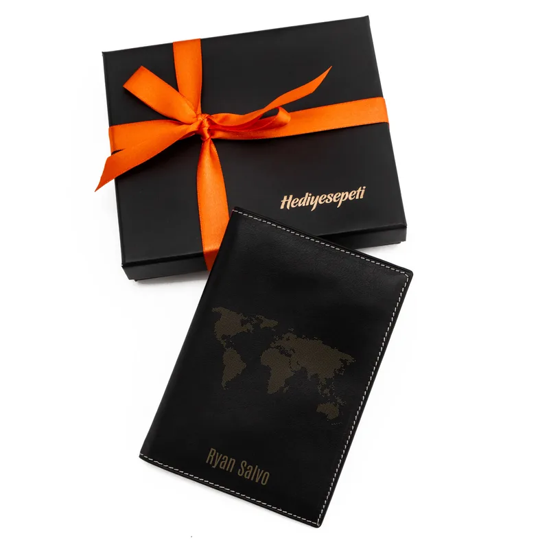 Personalised Leather Passport Holder with World Map Design
