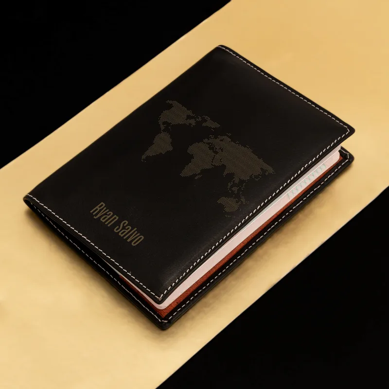 Personalised Leather Passport Holder with World Map Design