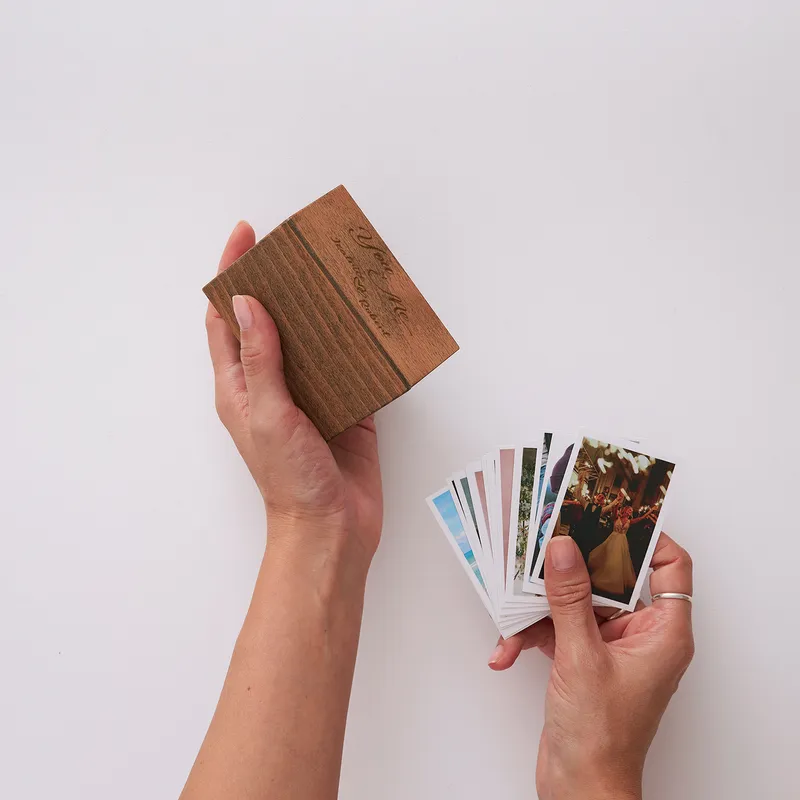 Personalised Wooden Photo Box with 70 Images for Loved Ones