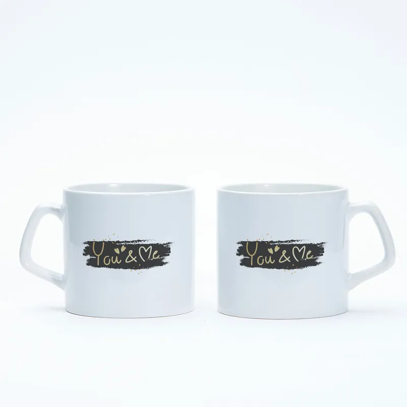 You and Me Printed 2 Piece Tea Coffee Cup Set for Lovers Gifting
