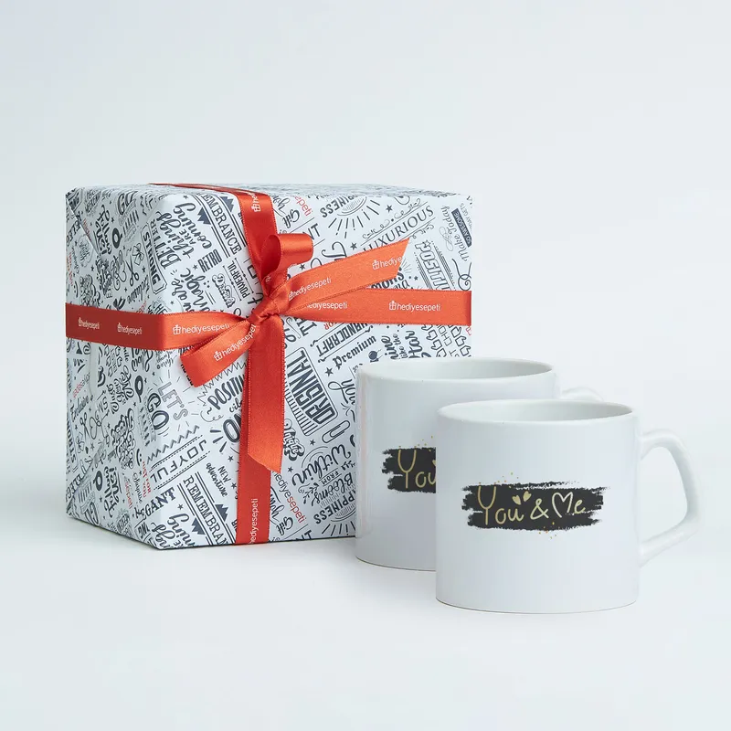 You and Me Printed 2 Piece Tea Coffee Cup Set for Lovers Gifting