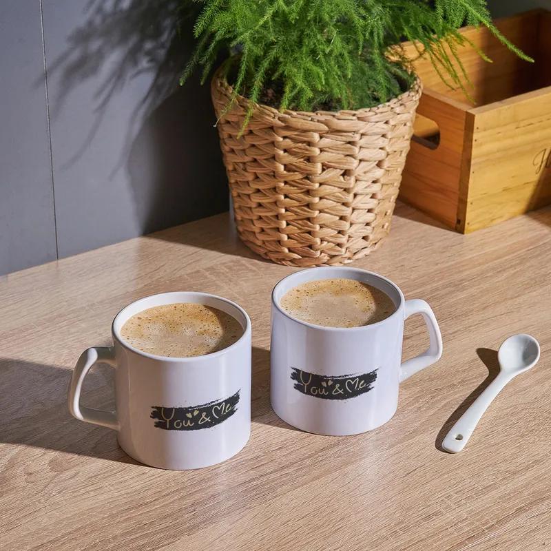 You and Me Printed 2 Piece Tea Coffee Cup Set for Lovers Gifting