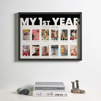 1st Birthday Memory Display Frame with Self-Adhesive Backing Pictures