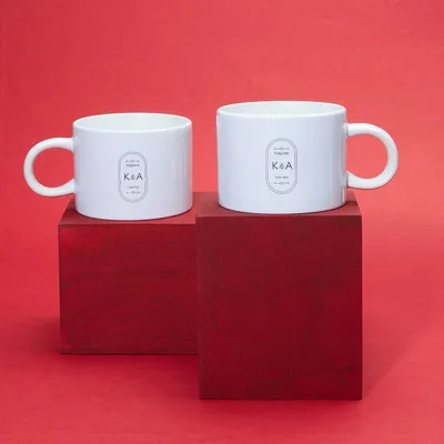 2 Piece Coffee Cup with Initial and Date Customization Gift for Couples