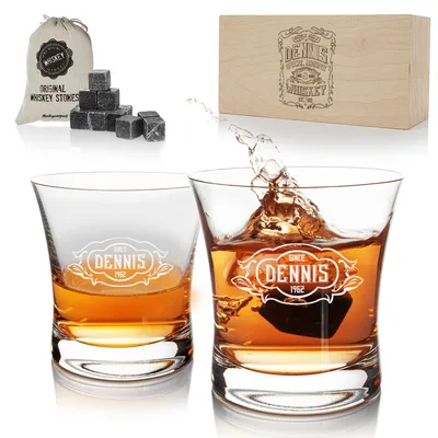 2 Piece Whiskey Glasses Set with Wooden Gift Box Gifts for Whiskey Lovers