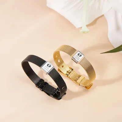 2pcs Gold and Black Personalized Keepsake Bracelet Set for New Parents