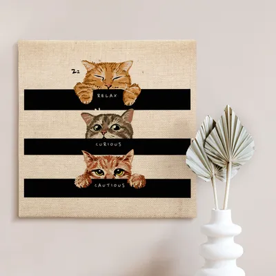 3 Faces of Cat Designed Wicker Painting