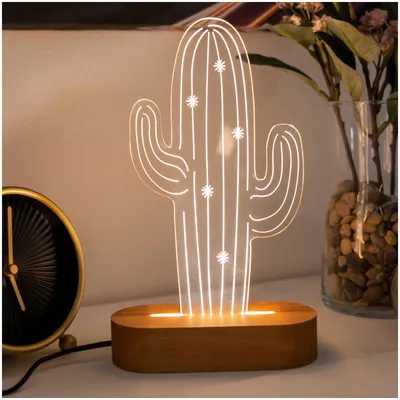 3D Led Lamp With Desert Cactus Design