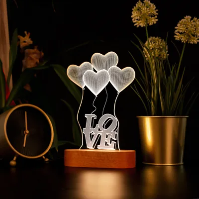 3D Led Lamp with Love Written Heart