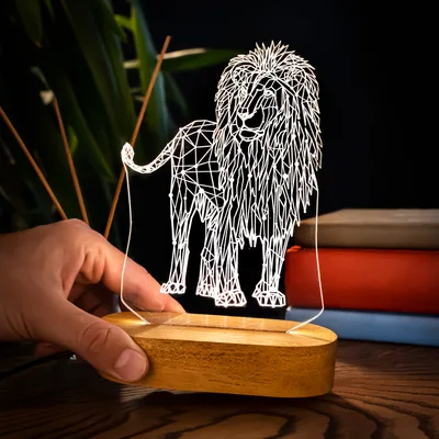 3d Led Night Light with Geometric Lion Design