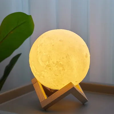 3D Moon Night Lamp with Wooden Stand