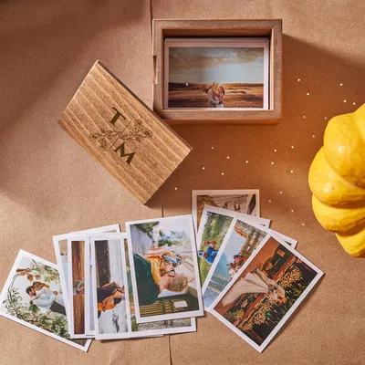 70 Photos Wooden Photo Keepsake Box with Custom Initials