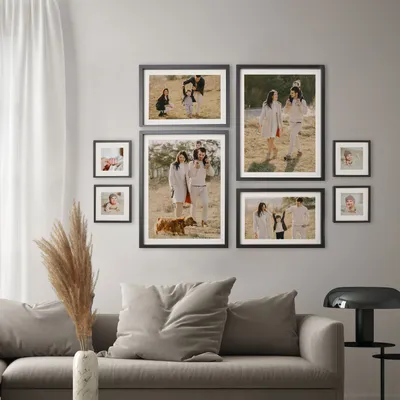 8pcs Black Gallery Photo Frame Set with Mat Boarded Photo Prints