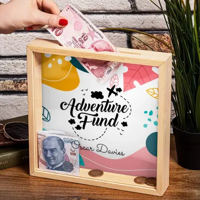 Adventure Fund Design Personalized Wooden Piggy Bank