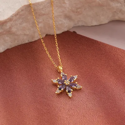 Amethyst Lotus Flower Silver Necklace