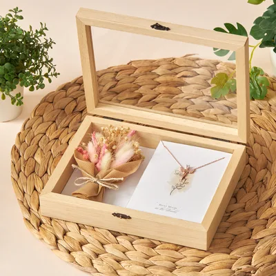 Angel Necklace Gift Box with Flower Bouquet for Mom