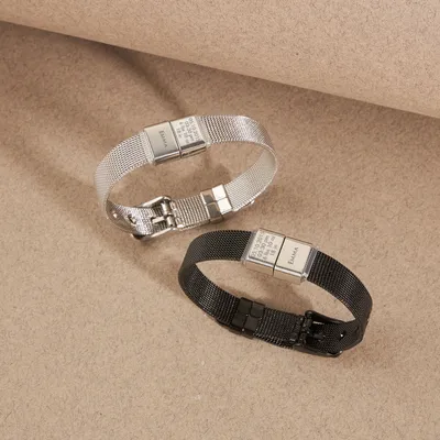 Baby Birth Info Engraved Dual-Buckle Men's Bracelet