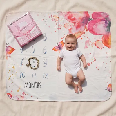 Baby Girl Monthly Milestone Photo Blanket with Gift Box