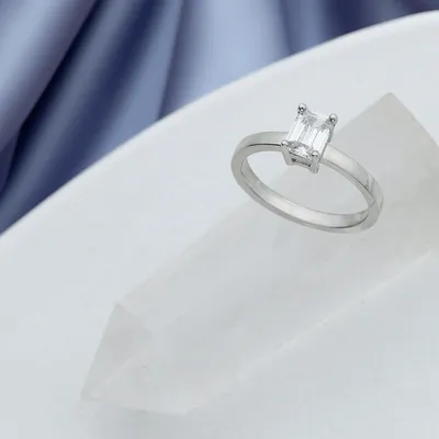 Baguette Cut Diamond Silver Ring