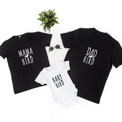 Bird Design Parent T-Shirt Baby Bodysuit 3-Piece Family Set