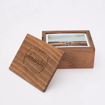 Birthday Gift 70 Prints Wooden Photo Box with Personalized Cover